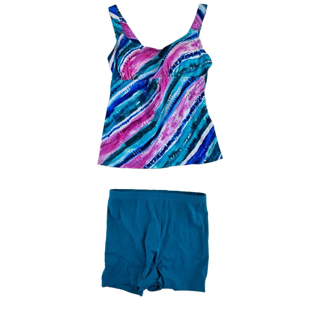 Kim Gravel X Swimsuits For All Scoop Neck Tankini w/ Bike Shorts 4 Reg Rainbow